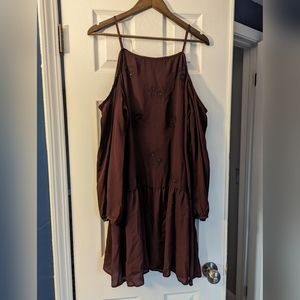 Wine colored, cold shoulder dress